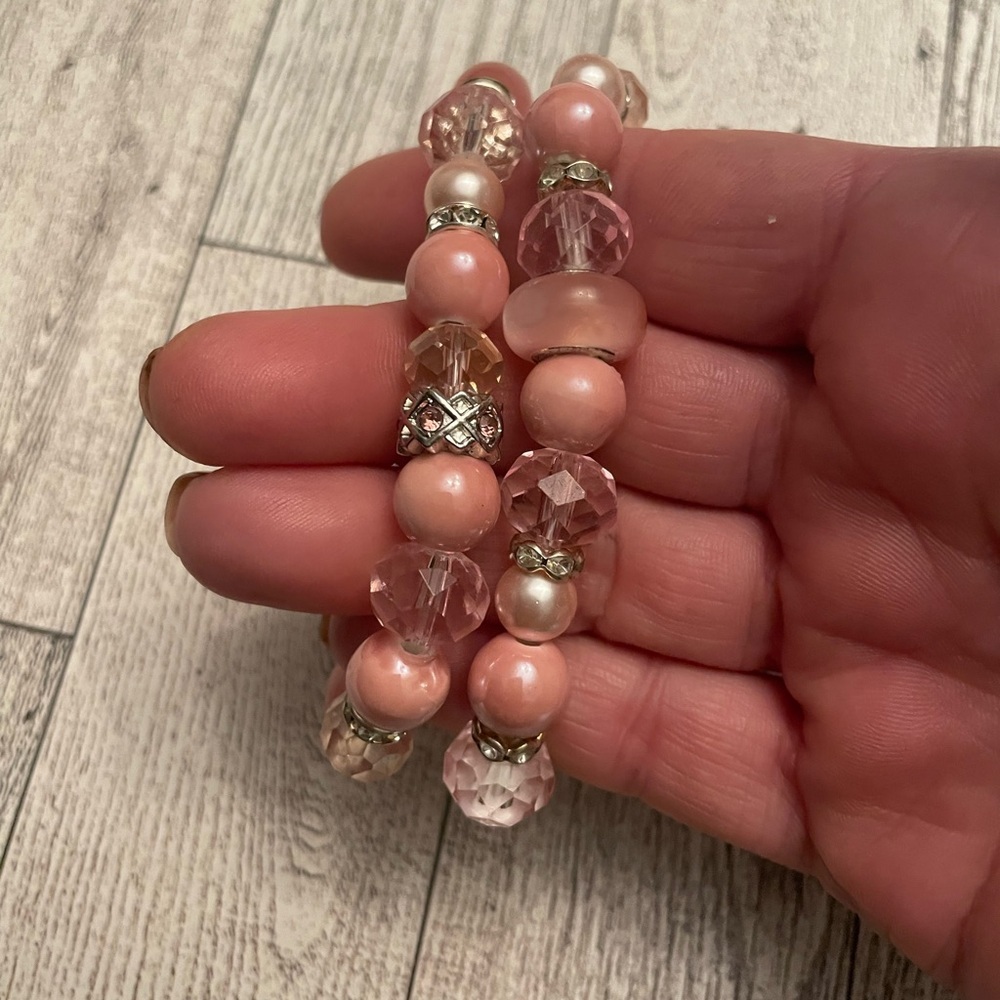 Pink and Silver Crystal Set of 2 gemstone, crystal, Gift, boxed gift, stretch - Picture 5 of 8